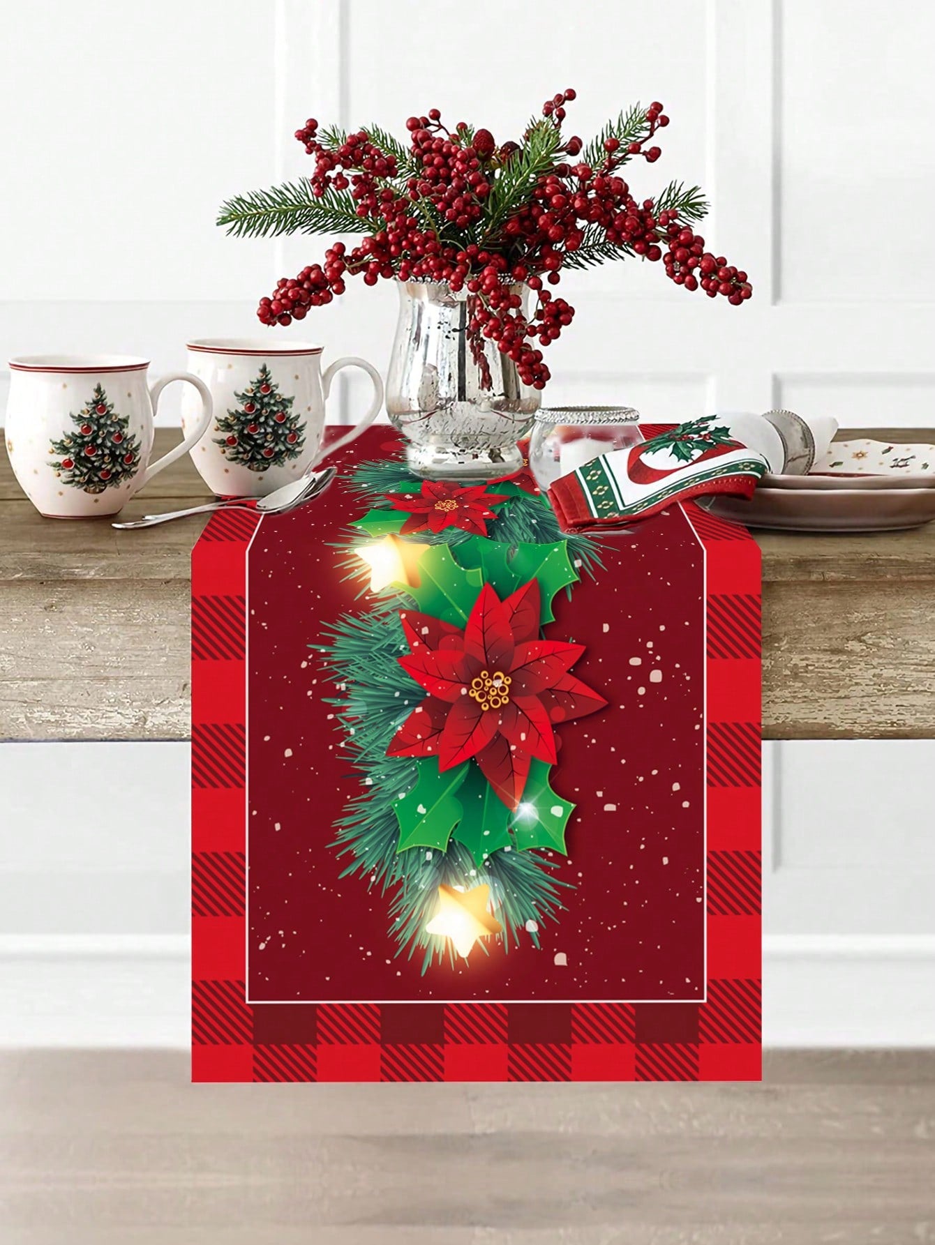 1Pc Christmas Polyester Table Runner Table Cloth Table Cover, Merry Christmas Table Runner, Christmas Atmospheric Decoration Supplies, Holiday Desktop Decoration,Xmas Party Decor,Home Decor, Table Decor,Christmas Decor,Noel,Navidad,Christmas