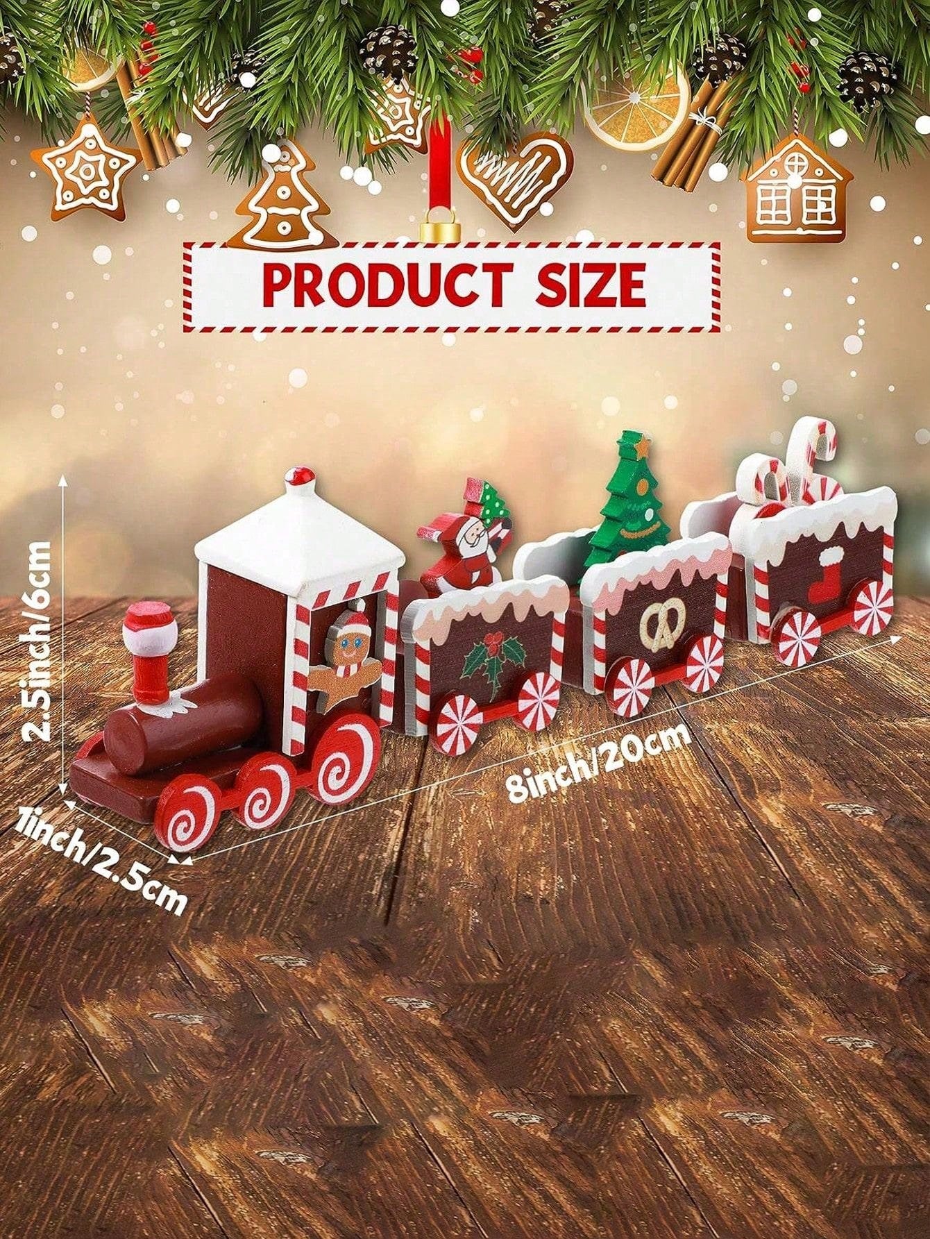 1pc Christmas Train With Painted Design Wooden Christmas Decoration, Mini Christmas Tree, Gingerbread Man, Christmas Train Decor For Holiday Party Tabletop Decoration (Santa Claus, Red)