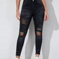 Essnce High Waist Ripped Moustache Effect Skinny Jeans