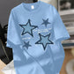 Comfortcana Oversized Women's Five-Pointed Star Print Round Neck Short Sleeve T-Shirt, Loose Fit Casual Pullover Top, Summer, Cotton Blend