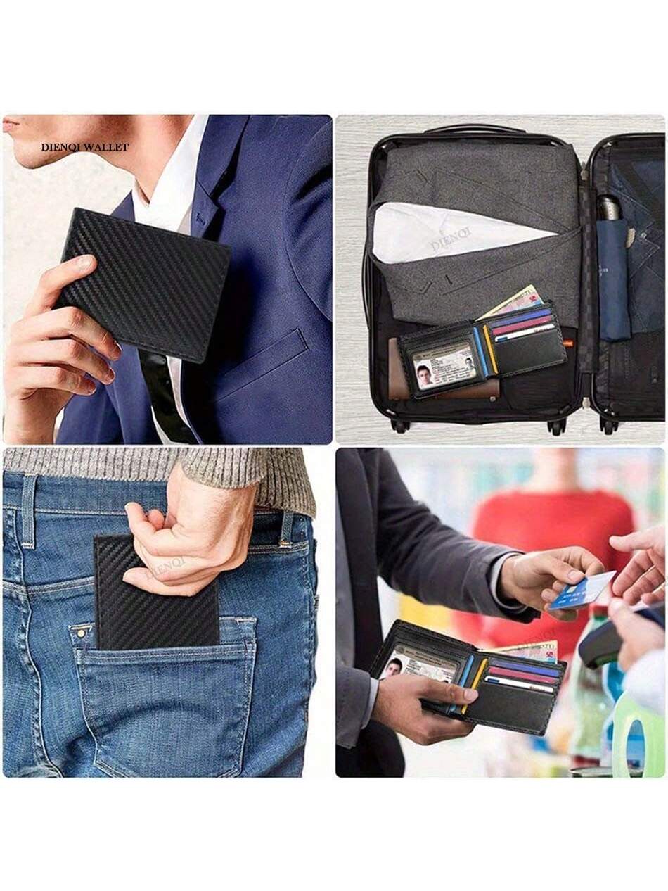 Minimalist Men's RFID Blocking Multi-Functional Thin 12-Card Wallet Bi-Fold Portable Card Holder Slim Money Clip Money Bag Male Purse, Business,Casual,Father's Day Gift