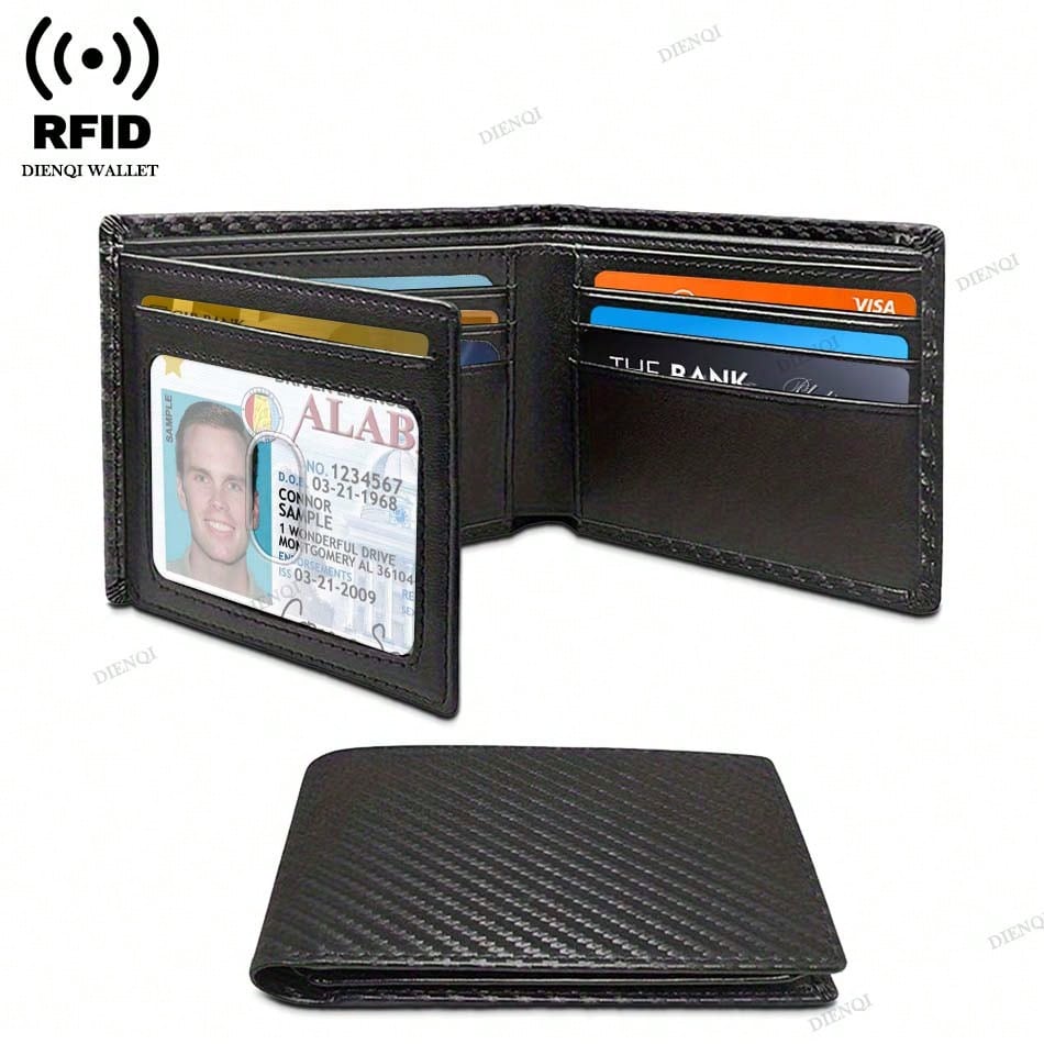 Minimalist Men's RFID Blocking Multi-Functional Thin 12-Card Wallet Bi-Fold Portable Card Holder Slim Money Clip Money Bag Male Purse, Business,Casual,Father's Day Gift