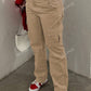 Casual Solid Flap Pocket Straight Leg Cargo Pants