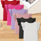 6pcs, Knit Solid Color Frill Sleeve Crew Neck Ribbed T-Shirt, Casual Trendy Versatile Tee Comfy Summer Tops, Girls' Clothing