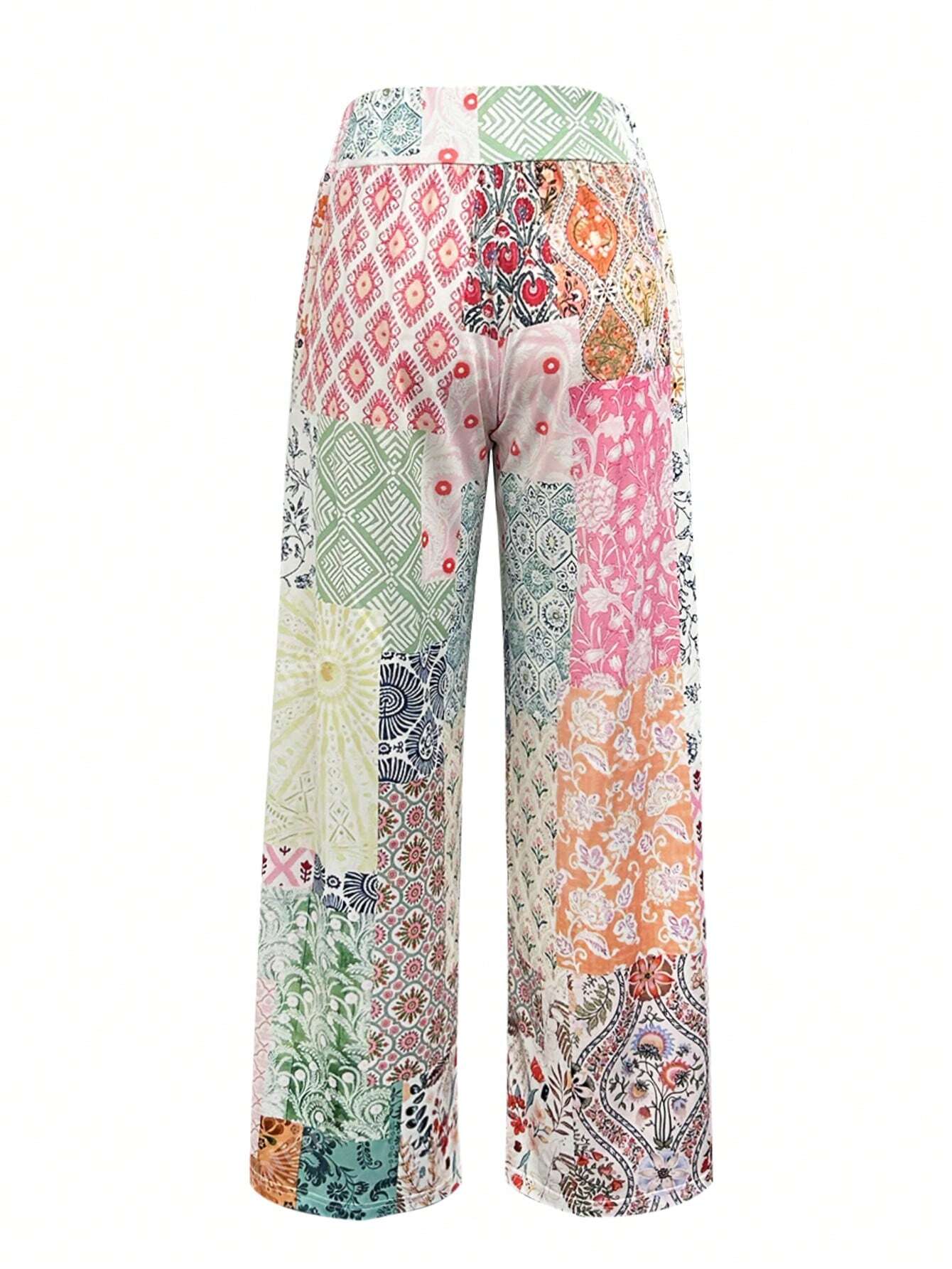 Women's Casual Ditsy Floral Patchwork Loose Pants, Autumn/Winter