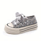 1 Pair Girls Glitter Sneakers 2024 New Thick Sole Breathable Canvas Shoes With Hidden Heel