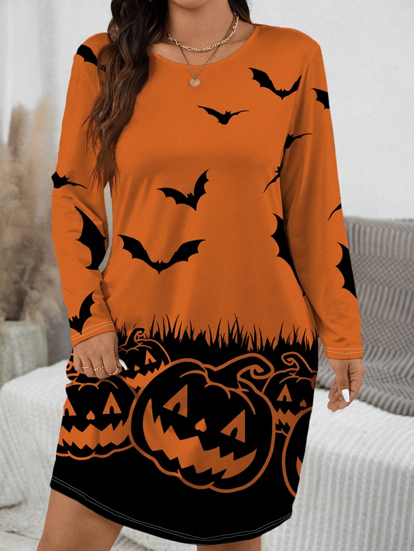 EMERY ROSE Plus Size Women's Halloween Pumpkin