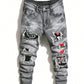 Manfinity LEGND Men Splash Ink Print Ripped Frayed Rag Stitching Jeans