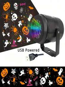 1pc USB Powered LED Halloween Projector Light - Holiday Decoration Spotlight With Festive Patterns For Halloween, Christmas, Day Of The Dead & Thanksgiving - Household Use Indoor Lighting Accessory