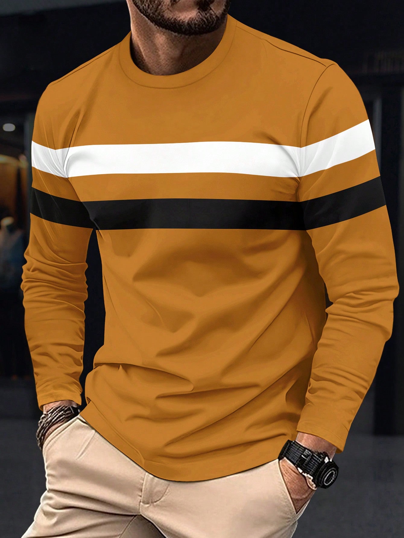 New Men's Colorblock Long Sleeve T-Shirt, Breathable