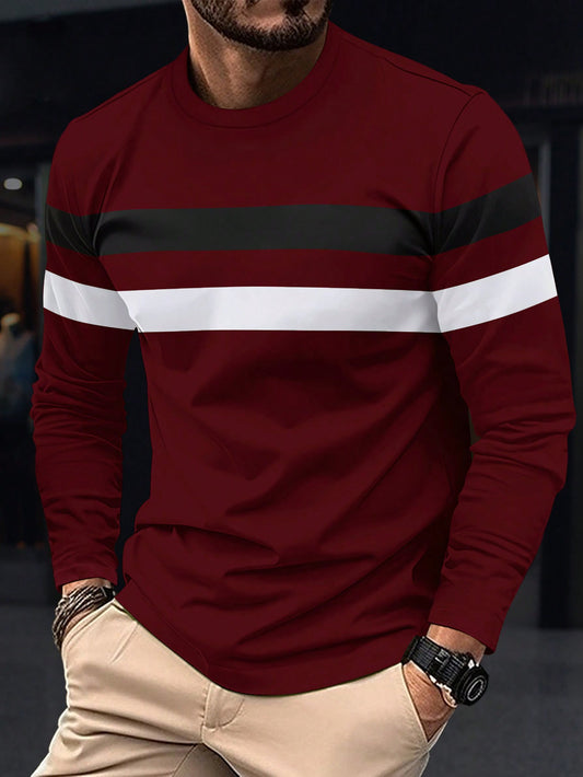 New Men's Colorblock Long Sleeve T-Shirt, Breathable