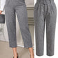 Clasi Women's Elegant Tapered Pants - Flower Gray Color, Long Length, Adjustable Waist Belt, Suitable For Daily Commute