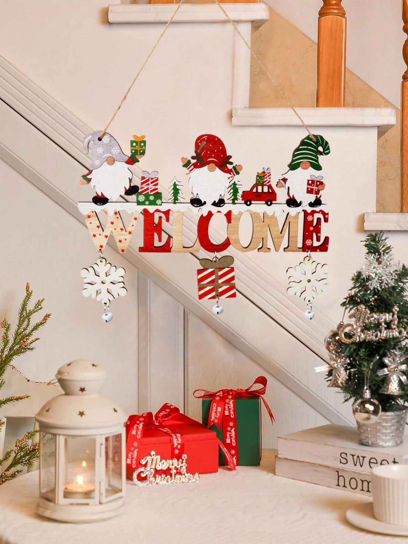 1pc Wooden Christmas Letter Sign Hanging Door Plaque Home Decor