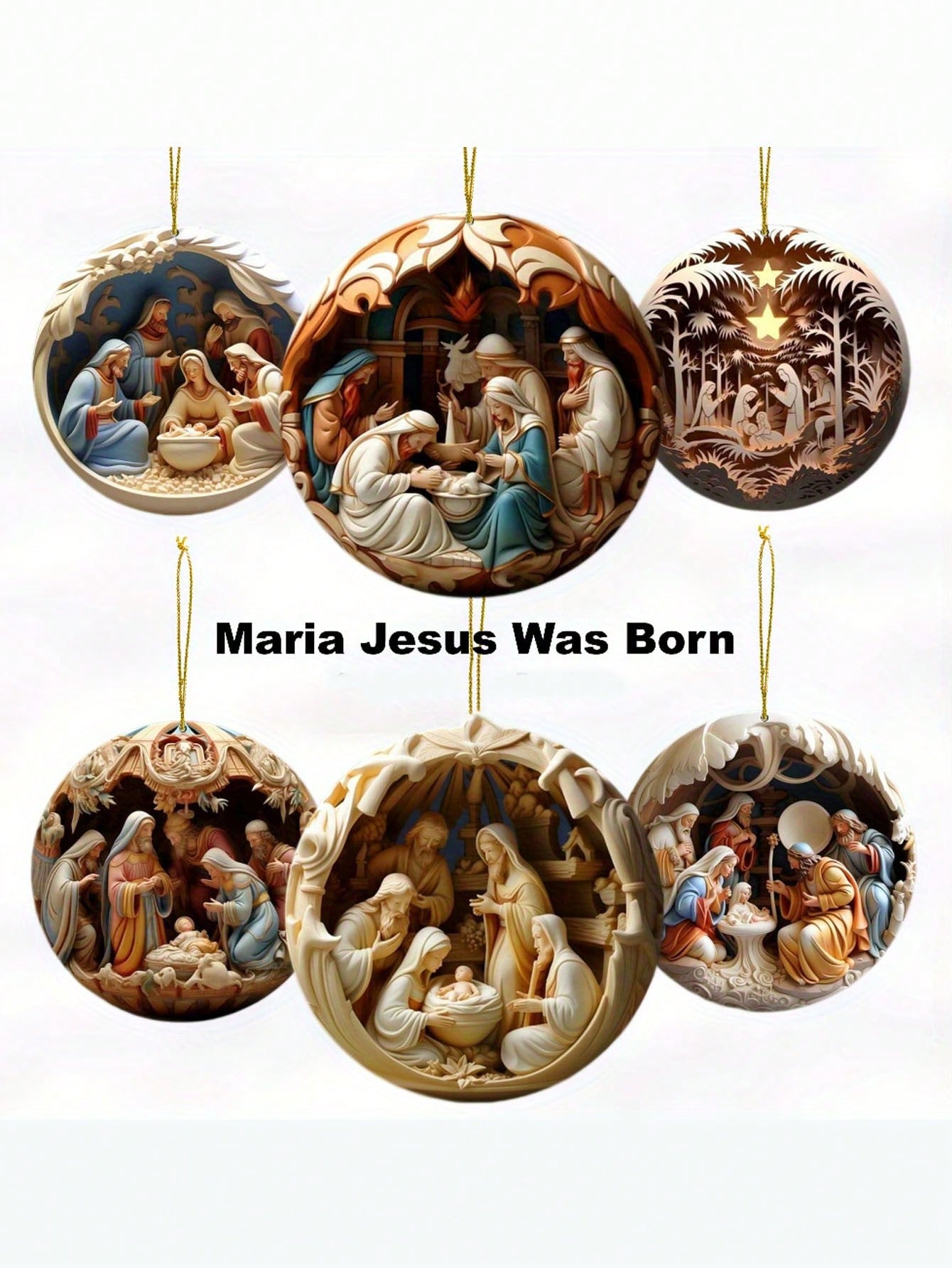 1/6Pcs Set Mary Jesus Nativity Manger Wooden Decoration, Wooden Pendant, Birth Full Moon Decoration, Birthday Decoration, Scene Decoration, Home Decoration, Holiday Party,Christmas