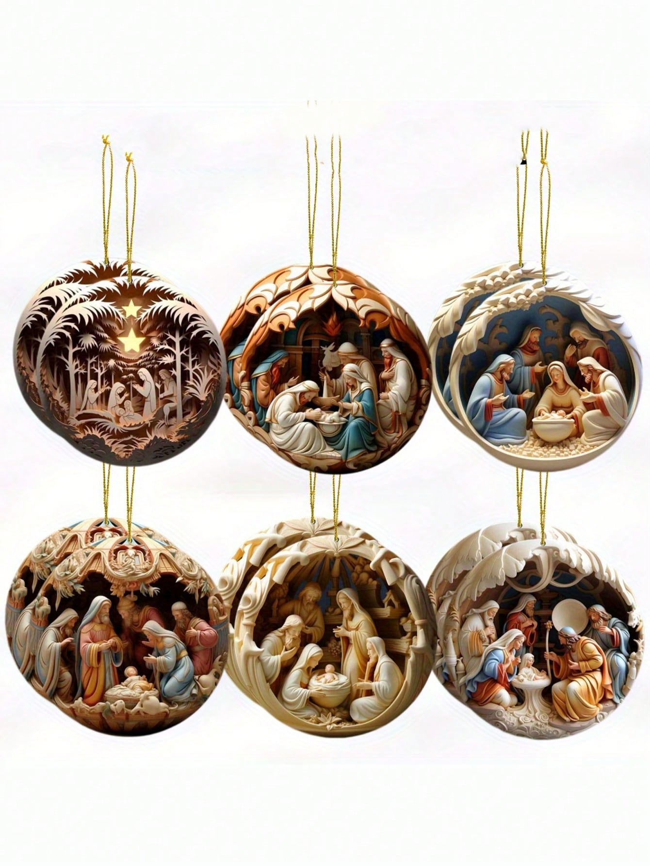 1/6Pcs Set Mary Jesus Nativity Manger Wooden Decoration, Wooden Pendant, Birth Full Moon Decoration, Birthday Decoration, Scene Decoration, Home Decoration, Holiday Party,Christmas