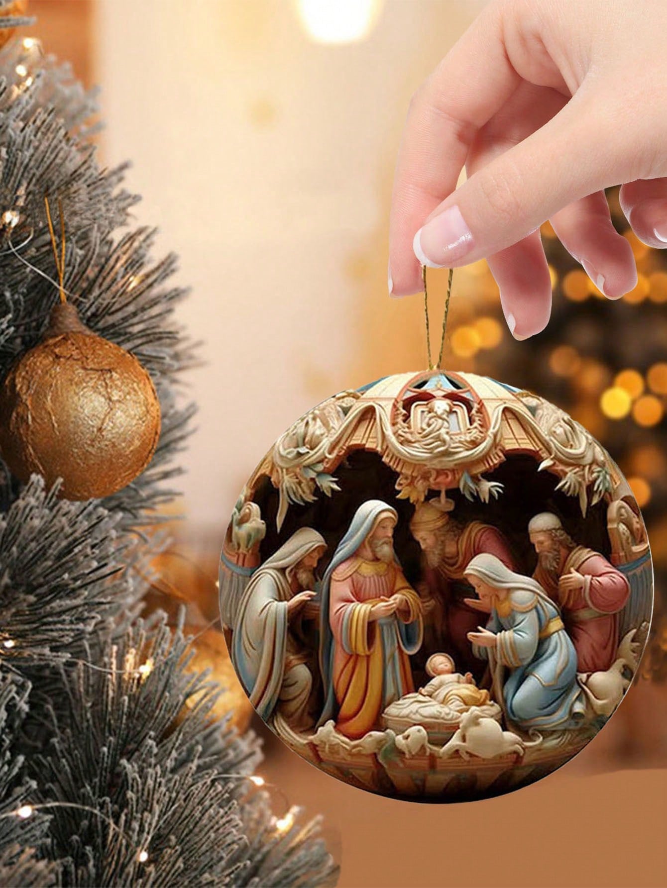 1 Pc 3D Christmas Decor Stereoscopic Vision Of The Birth Of Jesus Christ Blessing Pendant Happy Christmas 2024 Acrylic Ornaments,Christmas