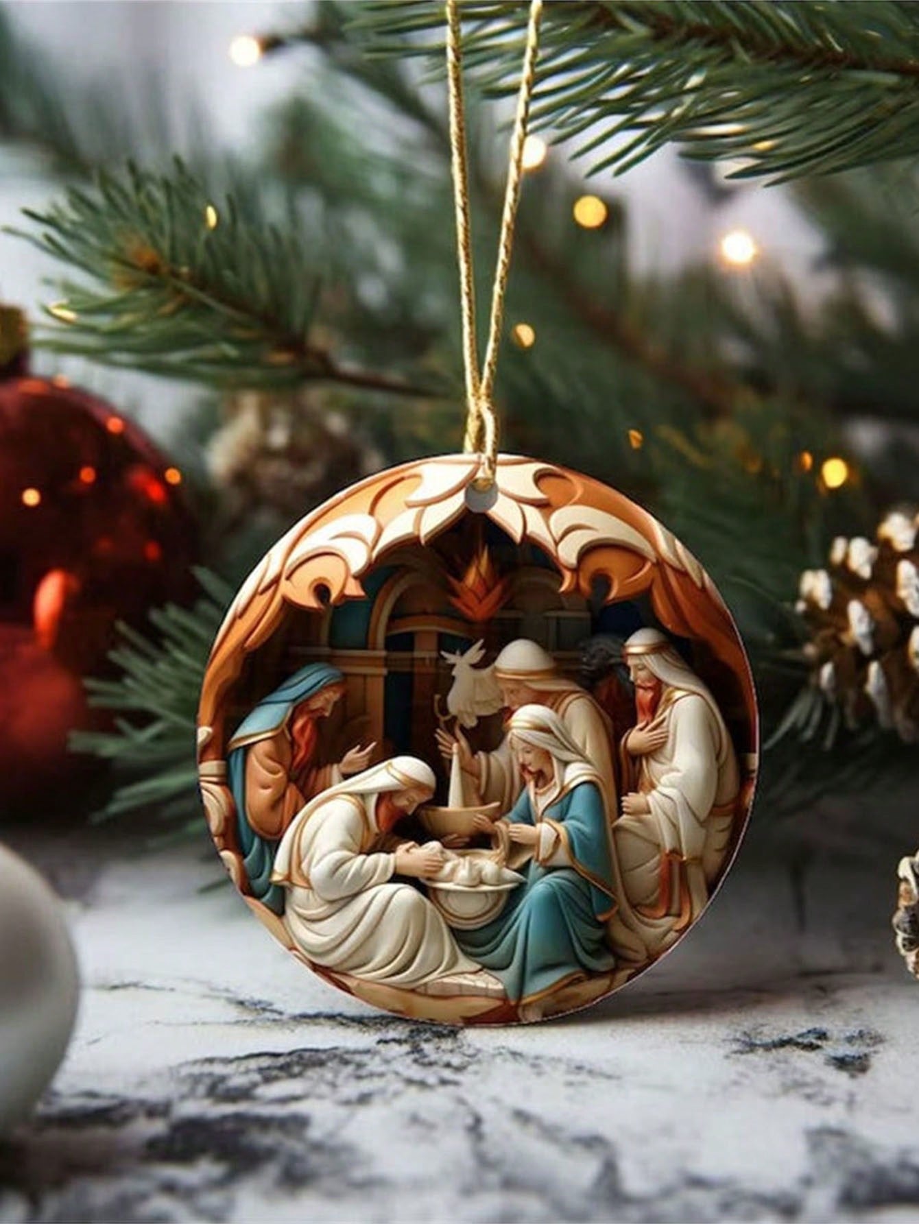 1 Pc 3D Christmas Decor Stereoscopic Vision Of The Birth Of Jesus Christ Blessing Pendant Happy Christmas 2024 Acrylic Ornaments,Christmas