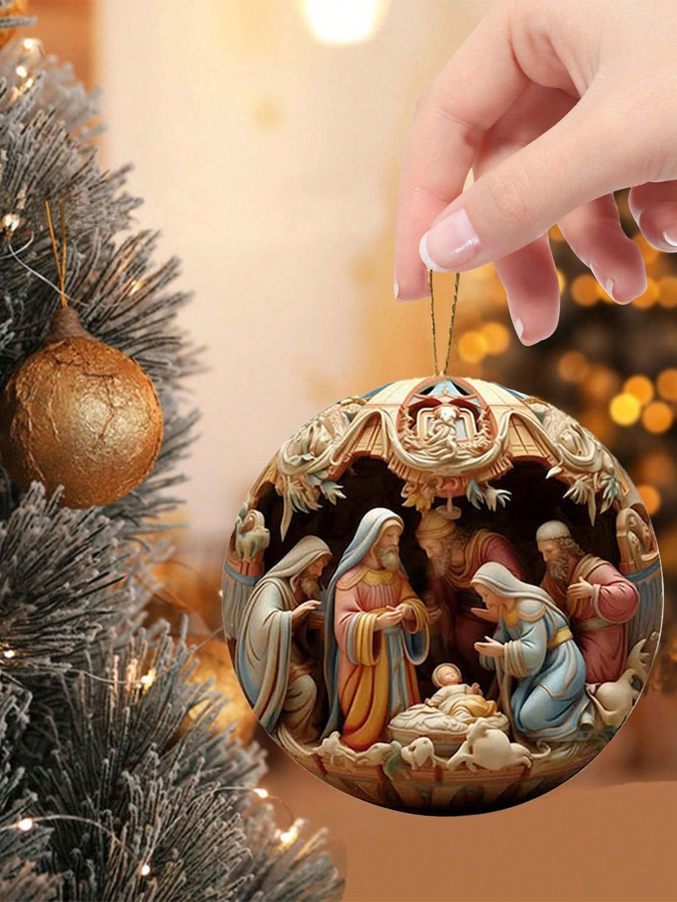 1 Pc 3D Christmas Decor Stereoscopic Vision Of The Birth Of Jesus Christ Blessing Pendant Happy Christmas 2024 Acrylic Ornaments,Christmas