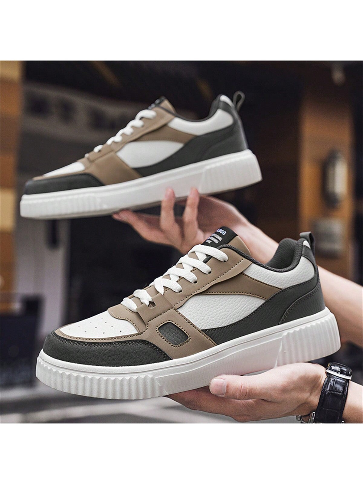 Men's Stylish Street Style Skateboard Shoes, Comfortable Non-Slip Casual Lace-Up Sneakers For Men's Outdoor Activities