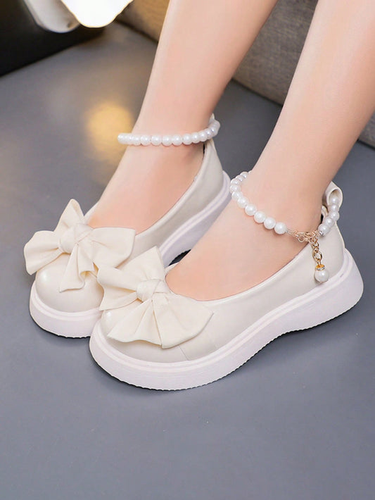 1 Pair Cute And Elegant Girls Pearl-Accent Flat Shoes For Daily, Party And Holiday Wear