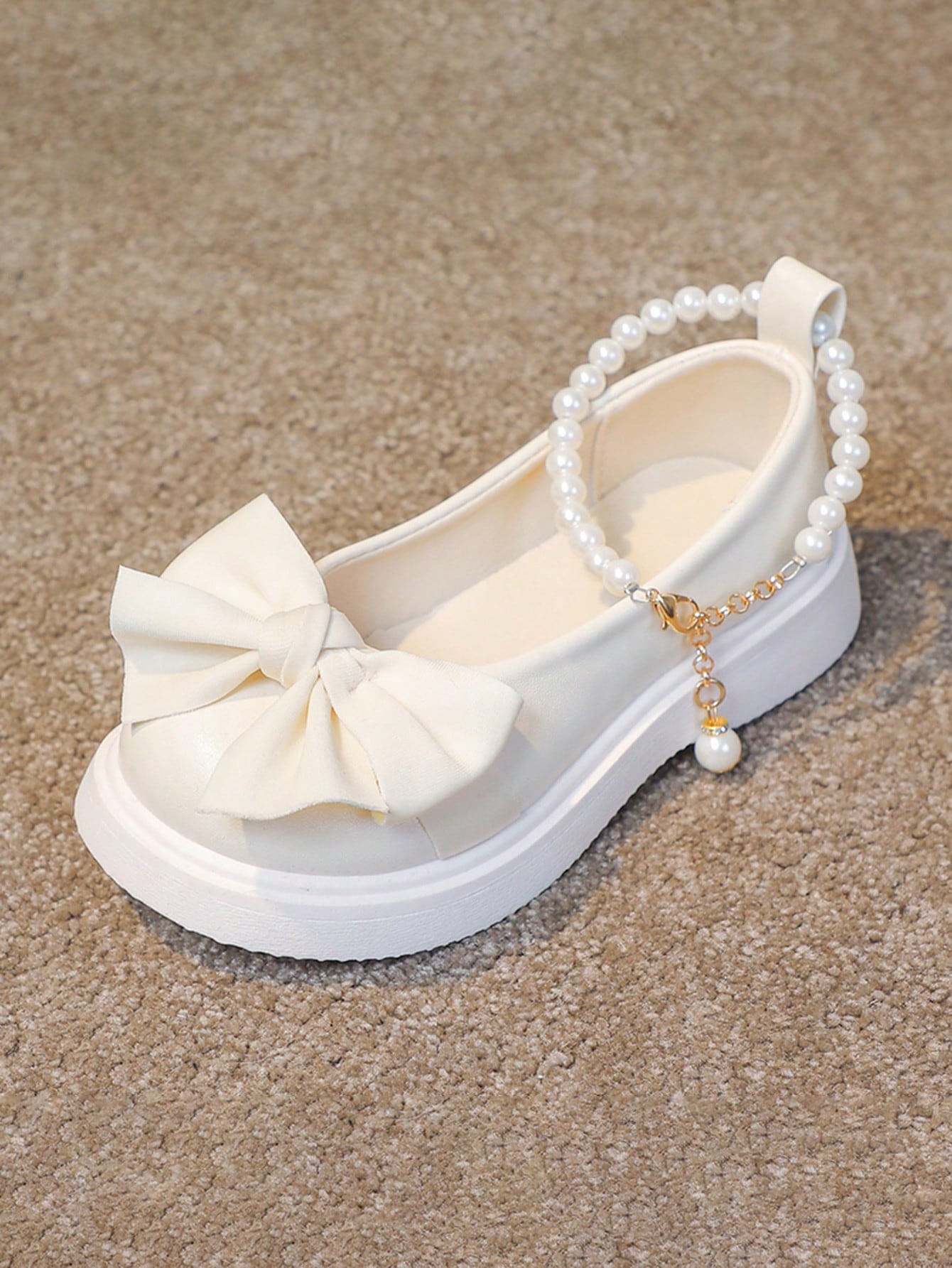 1 Pair Cute And Elegant Girls Pearl-Accent Flat Shoes For Daily, Party And Holiday Wear