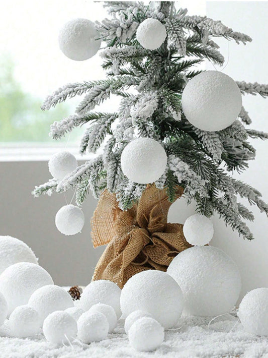 6pcs 4cm/6cm/8cm Christmas Tree Decoration White Foam Snow Balls Hanging Ornaments, Wedding Ceiling Decor, Holiday Store Decorations,Christmas