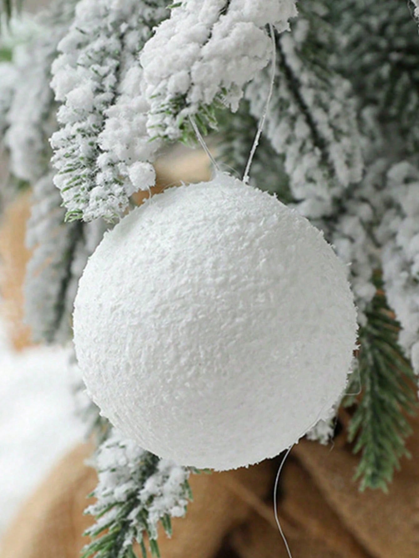 6pcs 4cm/6cm/8cm Christmas Tree Decoration White Foam Snow Balls Hanging Ornaments, Wedding Ceiling Decor, Holiday Store Decorations,Christmas