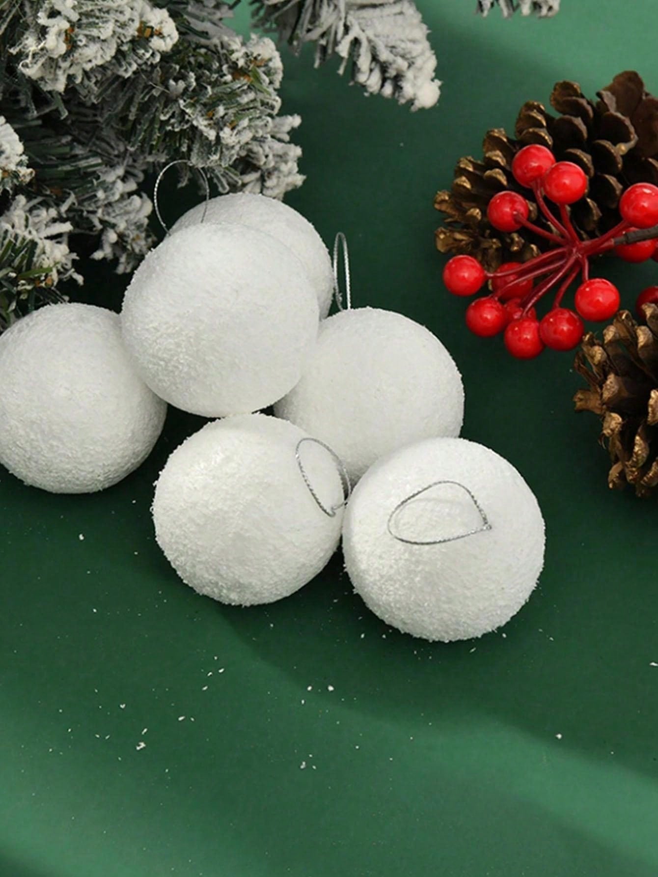 6pcs 4cm/6cm/8cm Christmas Tree Decoration White Foam Snow Balls Hanging Ornaments, Wedding Ceiling Decor, Holiday Store Decorations,Christmas