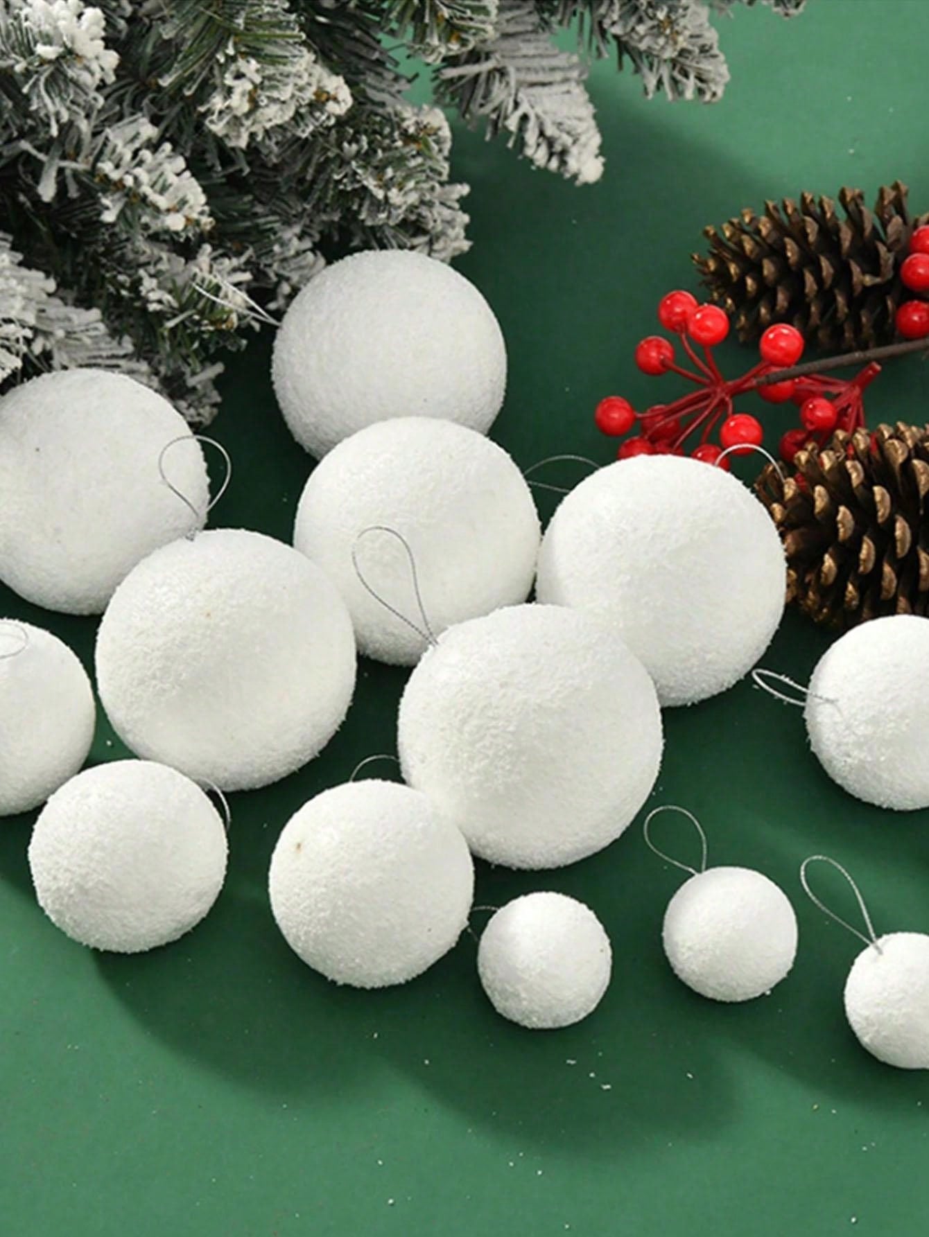 6pcs 4cm/6cm/8cm Christmas Tree Decoration White Foam Snow Balls Hanging Ornaments, Wedding Ceiling Decor, Holiday Store Decorations,Christmas