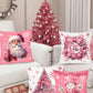 4pcs/Set Pink Christmas Cushion Cover, 45x45cm Santa Claus Snowman Xmas Tree Design Decorative Throw Pillow Case Christmas Decorations For Home 2024 Room Sofa Chair Pillowcase Ornaments Gifts Festive Holiday Party Supplies