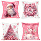 4pcs/Set Pink Christmas Cushion Cover, 45x45cm Santa Claus Snowman Xmas Tree Design Decorative Throw Pillow Case Christmas Decorations For Home 2024 Room Sofa Chair Pillowcase Ornaments Gifts Festive Holiday Party Supplies