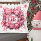 4pcs/Set Pink Christmas Cushion Cover, 45x45cm Santa Claus Snowman Xmas Tree Design Decorative Throw Pillow Case Christmas Decorations For Home 2024 Room Sofa Chair Pillowcase Ornaments Gifts Festive Holiday Party Supplies