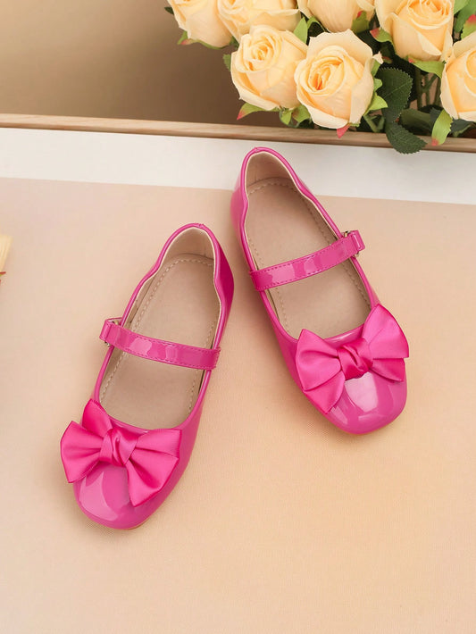 1 Pair Cute Butterfly Designed Solid Color Flat Slip-Resistant Leather Children Shoes Suitable For All Seasons