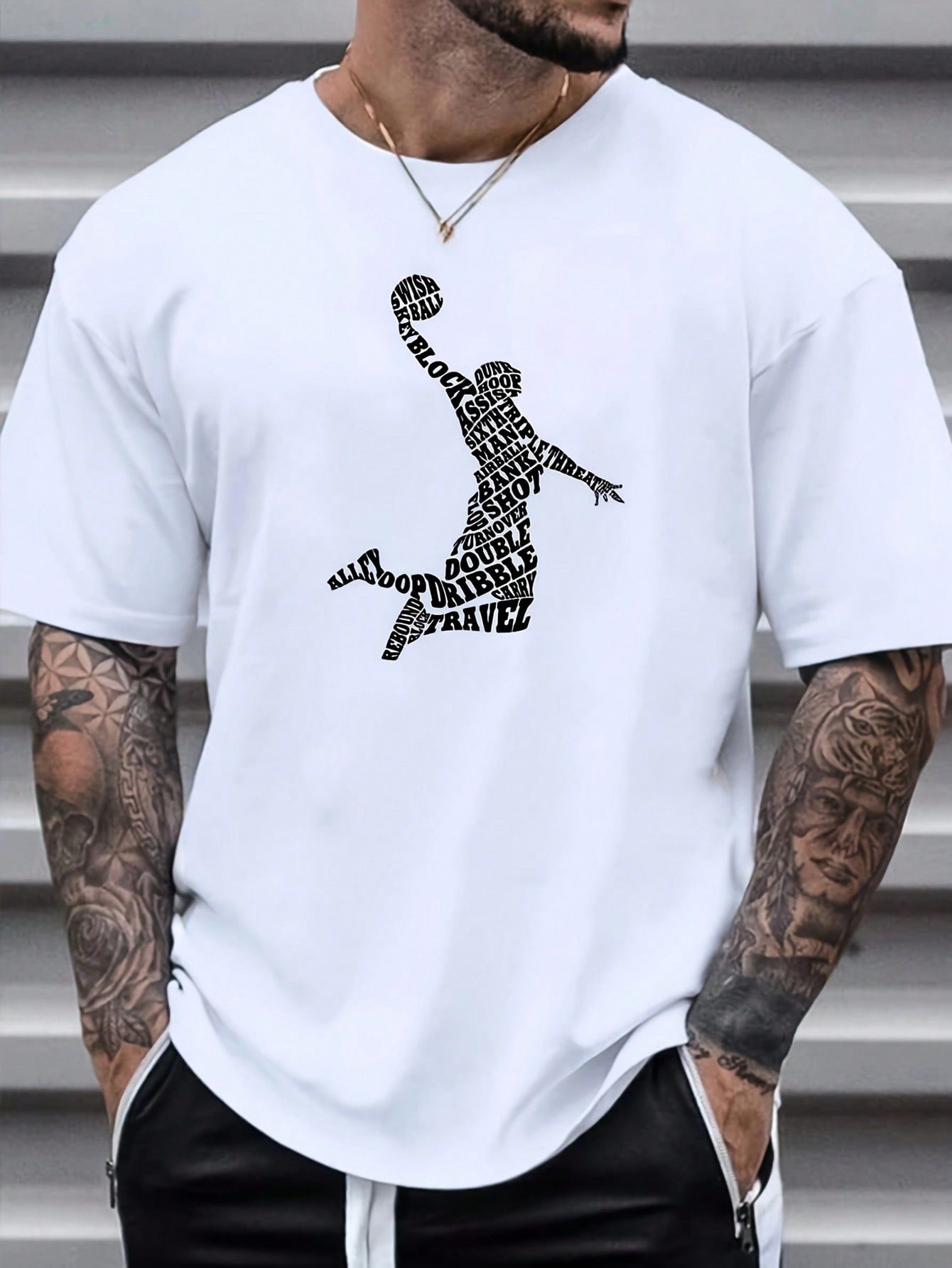 Men's Fashionable Basketball Letter Print T-Shirt