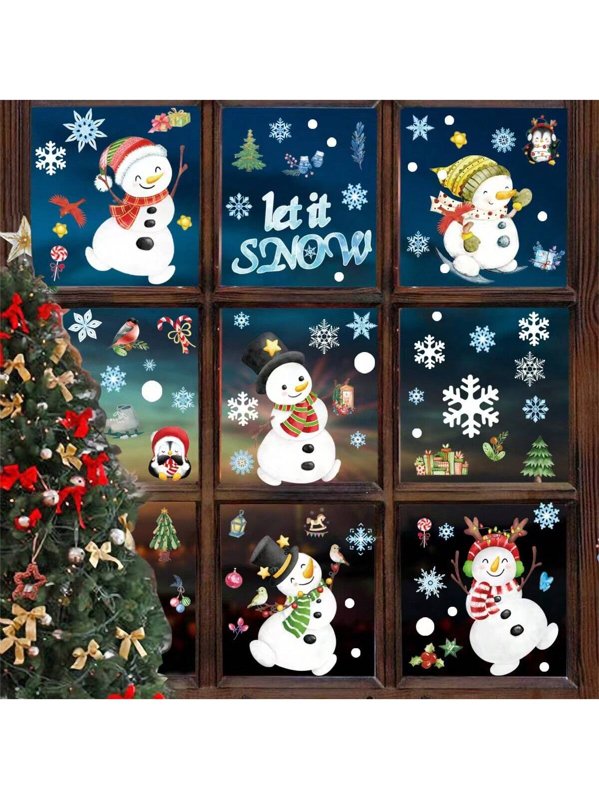 8 Sheets/Set Christmas Snowman Static Stickers Party Decoration Window Stickers,Christmas