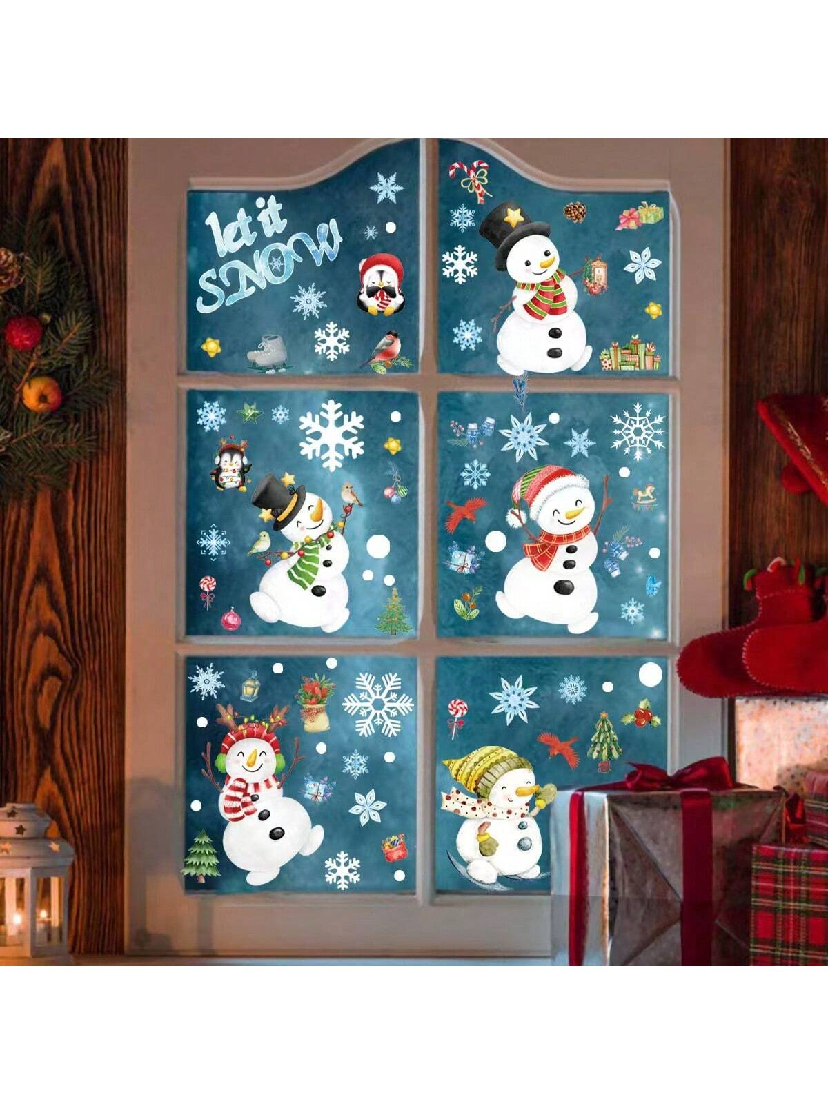 8 Sheets/Set Christmas Snowman Static Stickers Party Decoration Window Stickers,Christmas