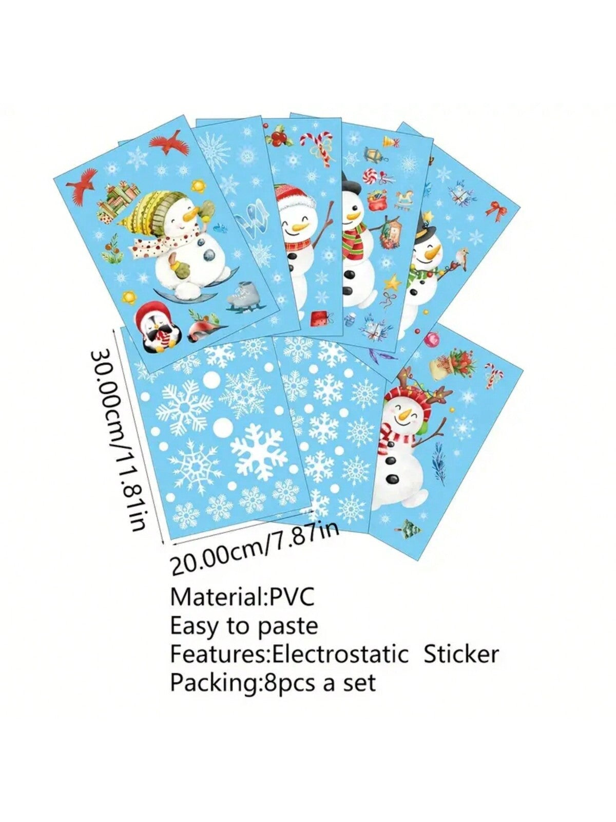 8 Sheets/Set Christmas Snowman Static Stickers Party Decoration Window Stickers,Christmas