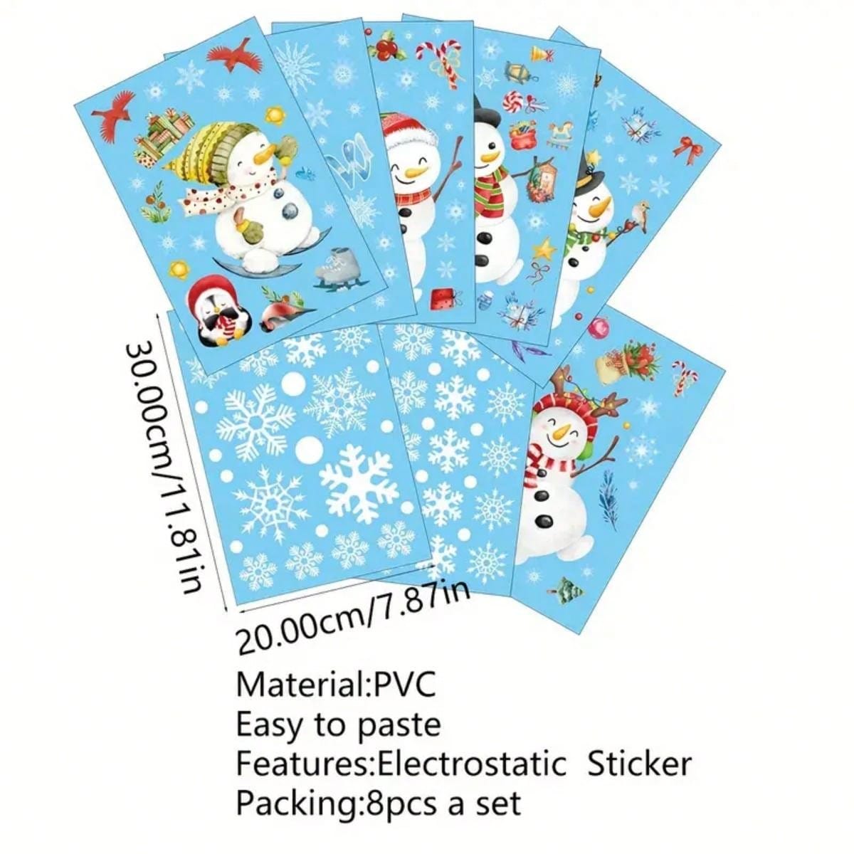 8 Sheets/Set Christmas Snowman Static Stickers Party Decoration Window Stickers,Christmas