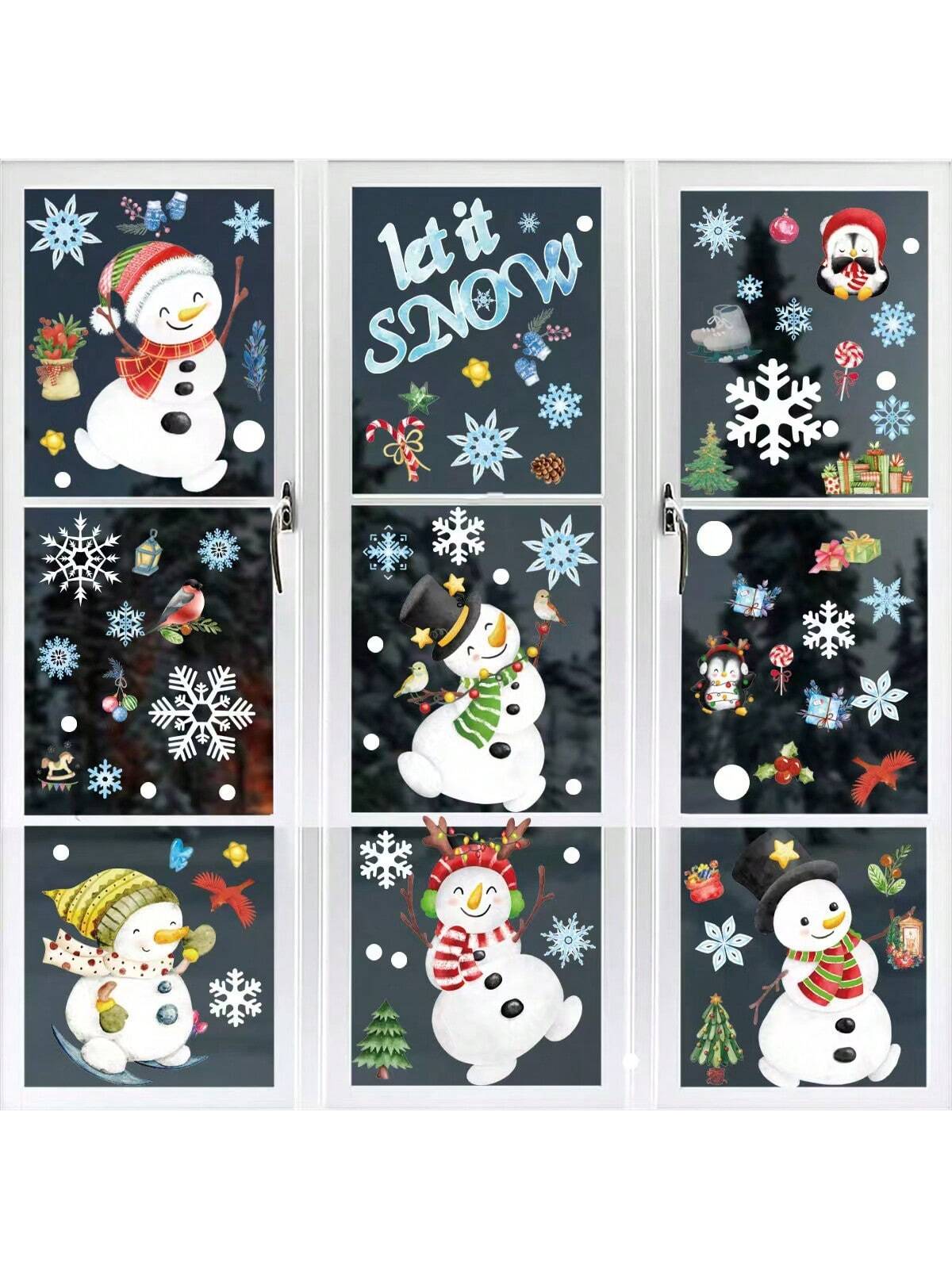 8 Sheets/Set Christmas Snowman Static Stickers Party Decoration Window Stickers,Christmas