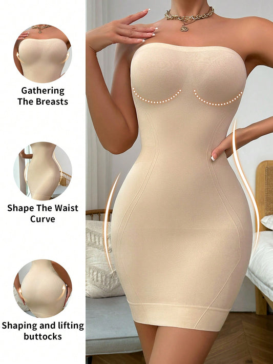 1pc Seamless Solid Color Simple Everyday Bandeau Bodycon Dress For Women