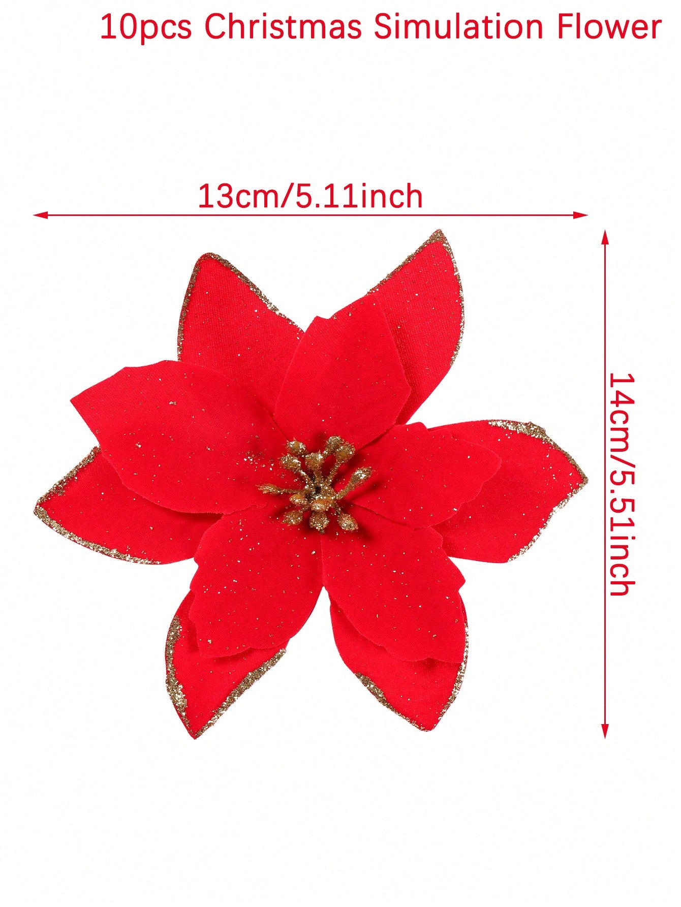 10Pcs Red Christmas Decor Simulation Flower, Christmas Tree Decoration Christmas Decoration For Home,Christmas Party Supplies,Merry Christmas Xmas