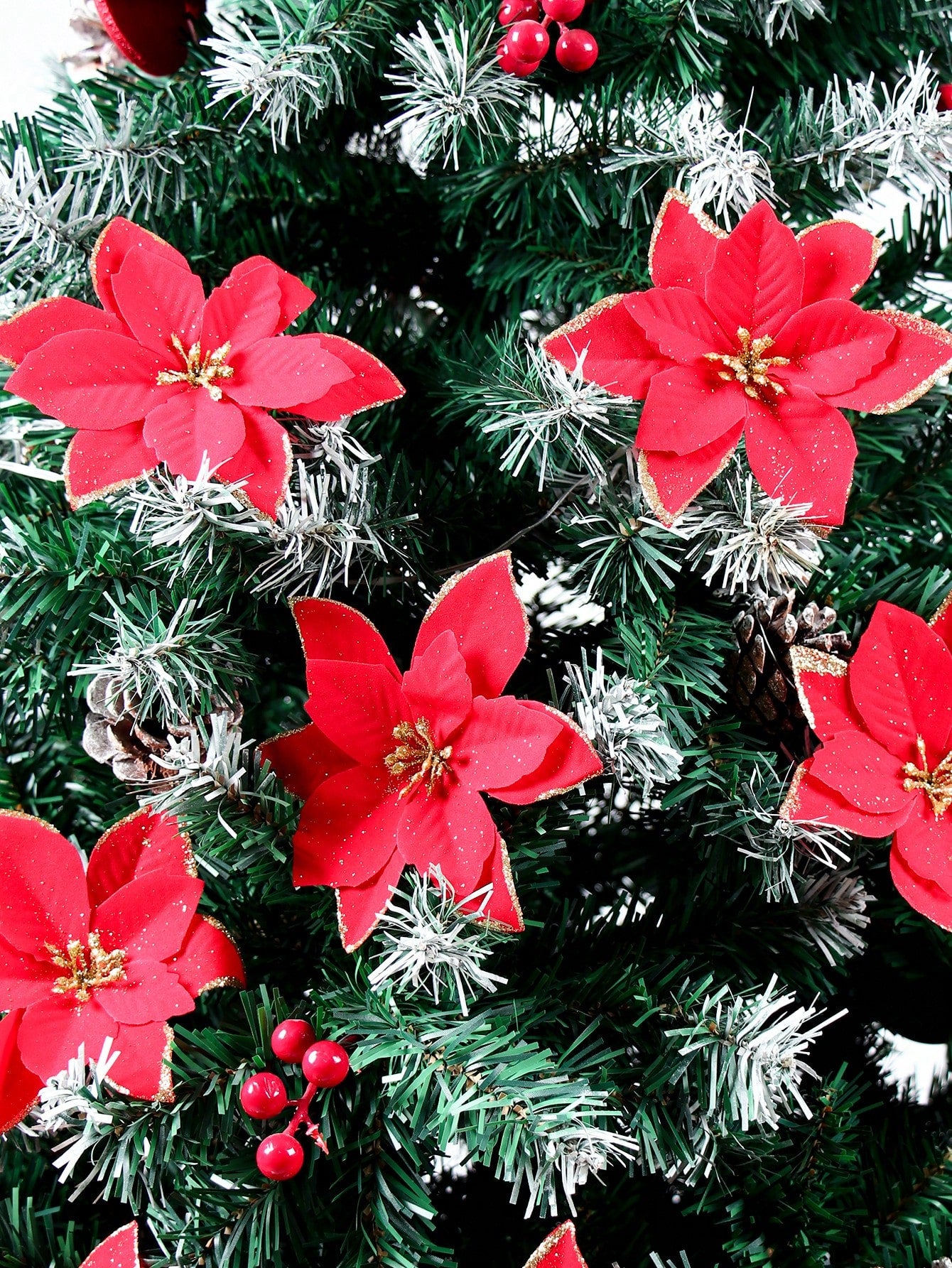 10Pcs Red Christmas Decor Simulation Flower, Christmas Tree Decoration Christmas Decoration For Home,Christmas Party Supplies,Merry Christmas Xmas