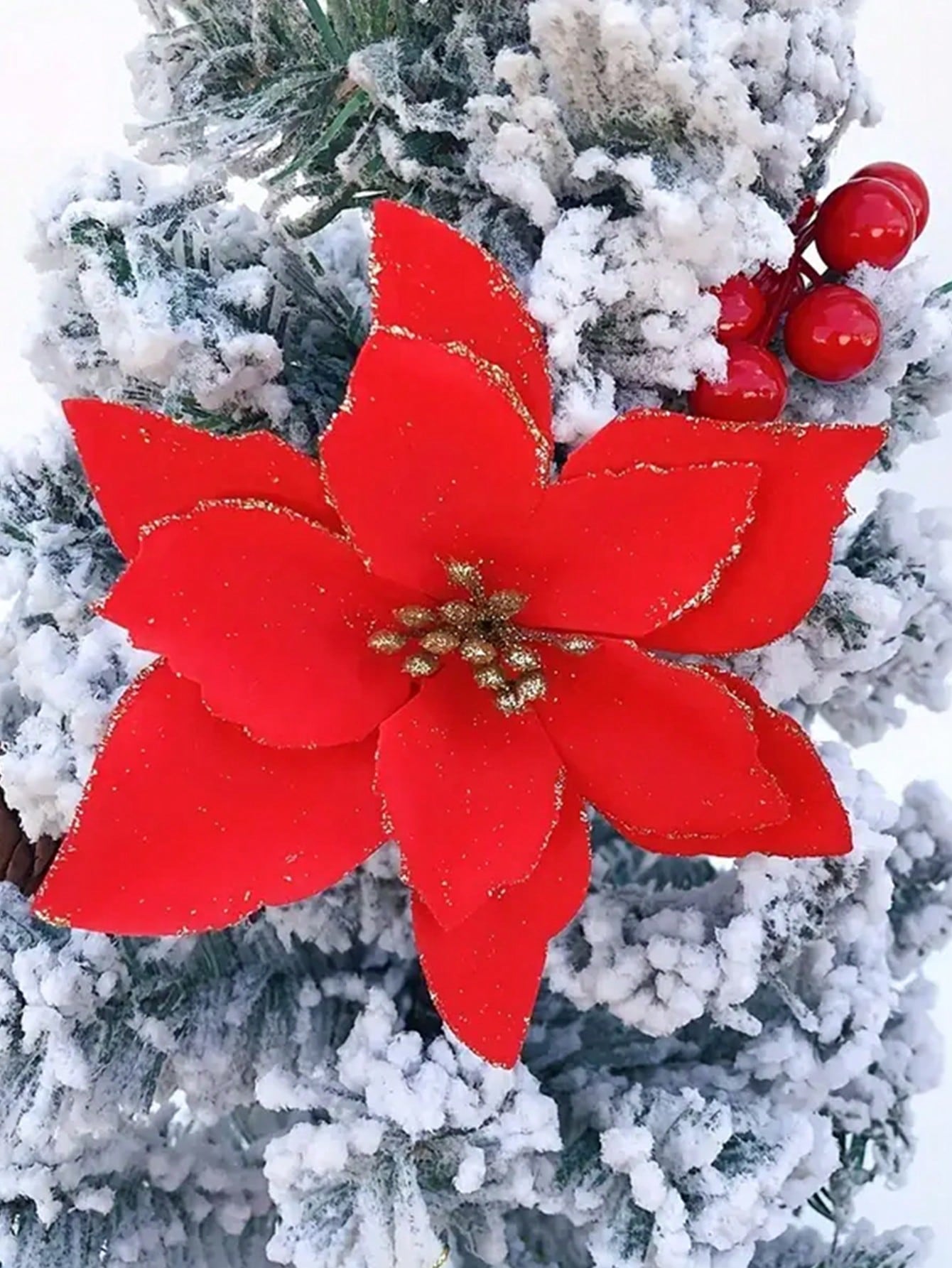 10Pcs Red Christmas Decor Simulation Flower, Christmas Tree Decoration Christmas Decoration For Home,Christmas Party Supplies,Merry Christmas Xmas