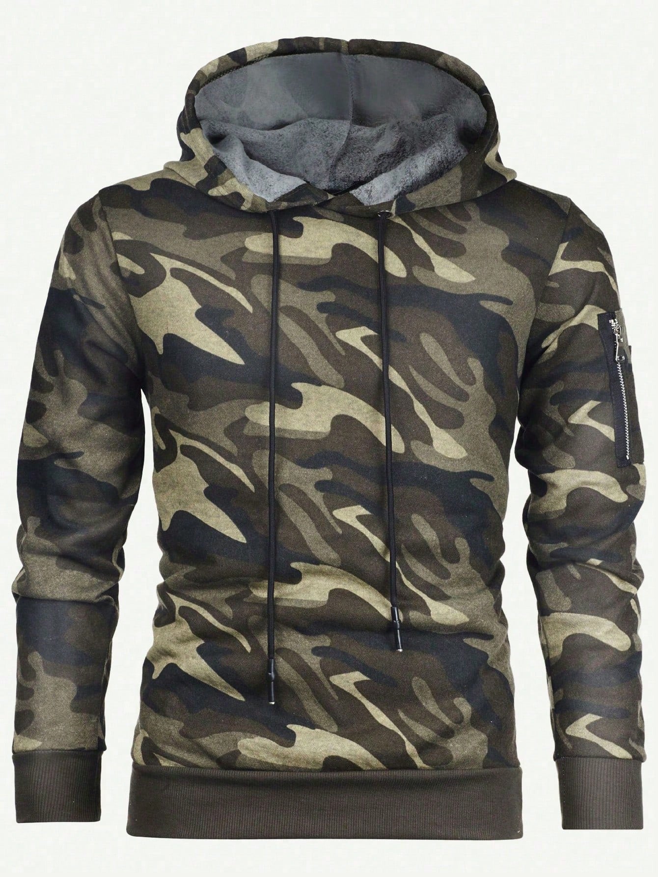 Men's Hooded Sports Sweatshirt, Camouflage Print With Arm Pouch