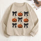 Unity Women's Fall Halloween Pumpkin Bow Print Crew Neck Long Sleeve Sweatshirt, Autumn Clothes