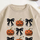 Unity Women's Fall Halloween Pumpkin Bow Print Crew Neck Long Sleeve Sweatshirt, Autumn Clothes