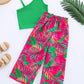 2pcs Girls Asymmetric Top And Digital Ditsy Floral Pants Set