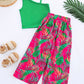 2pcs Girls Asymmetric Top And Digital Ditsy Floral Pants Set