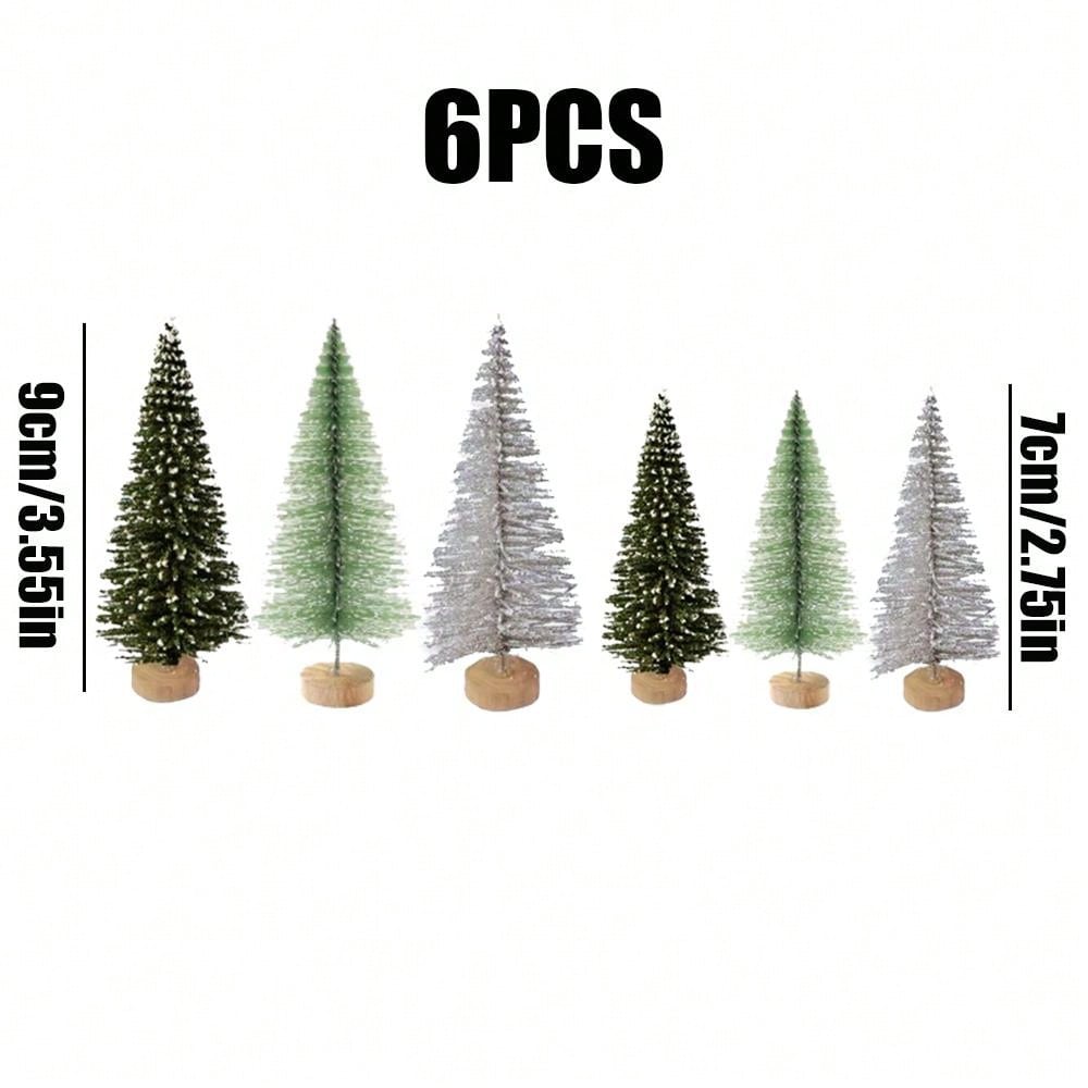 6Pcs Christmas Decorations Mini Christmas Trees, Artificial Christmas Tree Bottle Brush Trees With Wooden Base For Christmas Decor Christmas Party Home Table Craft, Photography Decorative Ornaments