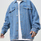 Manfinity EMRG Men's Light Blue Oversized Denim Jacket With Frayed Patches And Drop Shoulders